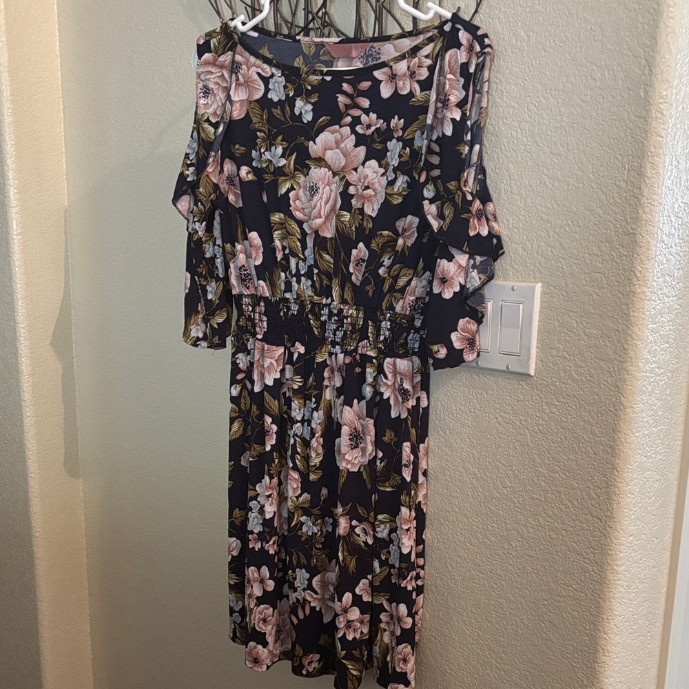 Floral Long Sleeve Dress with Cold Shoulder